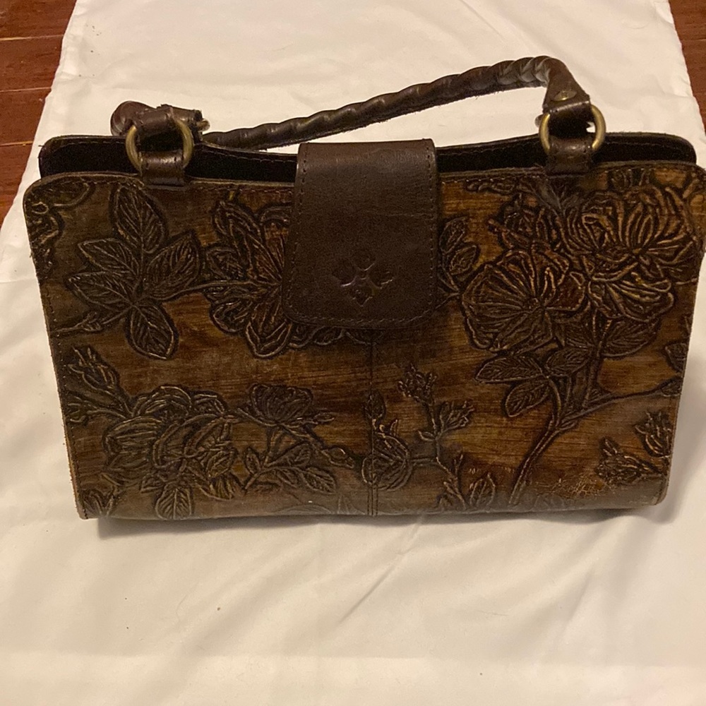 Patricia Nash dark brown tooled leather shoulder bag